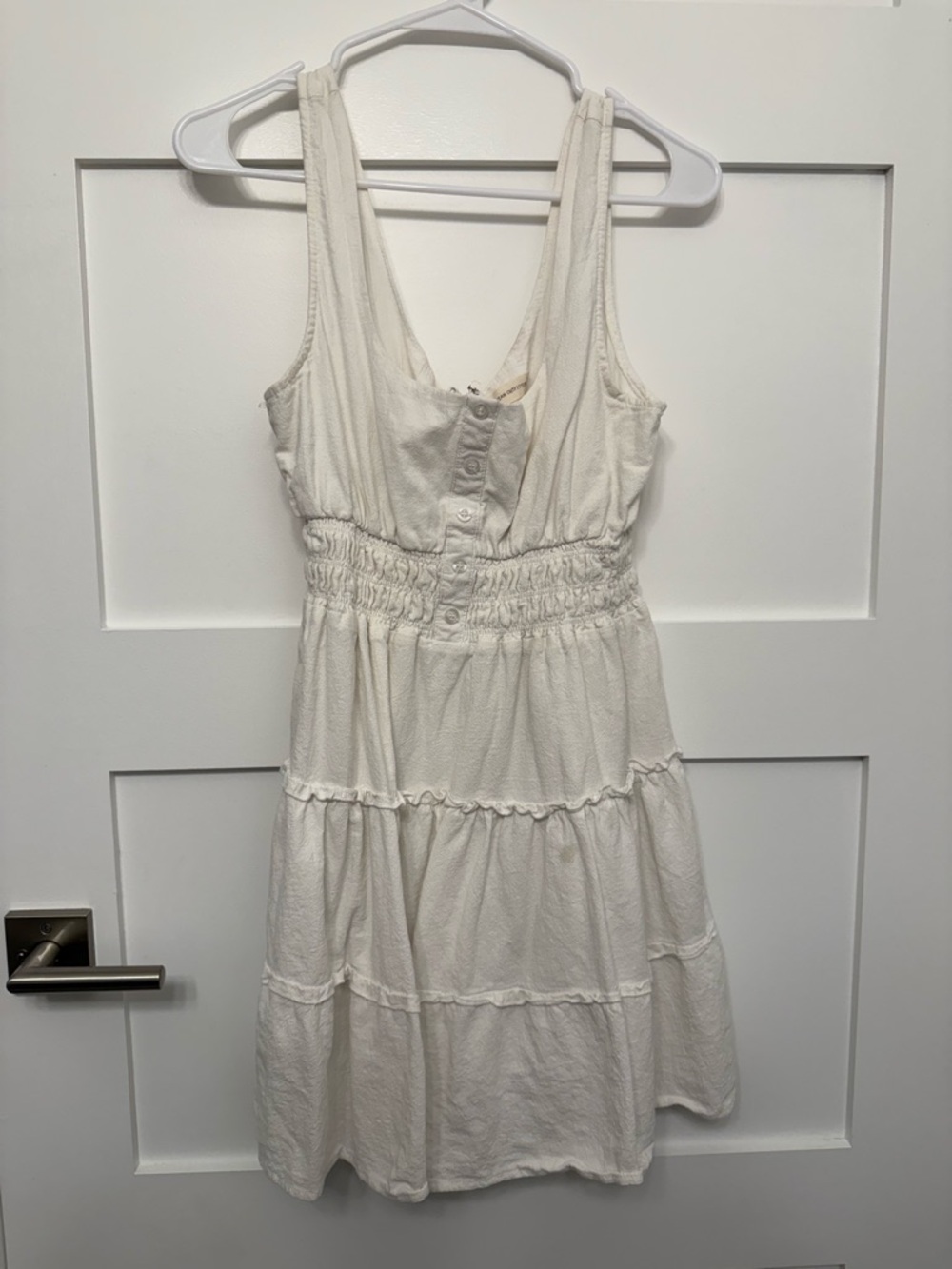 Urban Outfitters Cream Tiered Button-Front Mini Dress